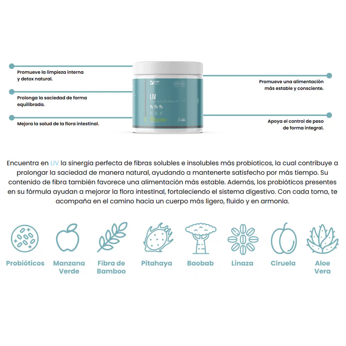 LIV - Fibra, Probióticos, digestión y Control de Peso